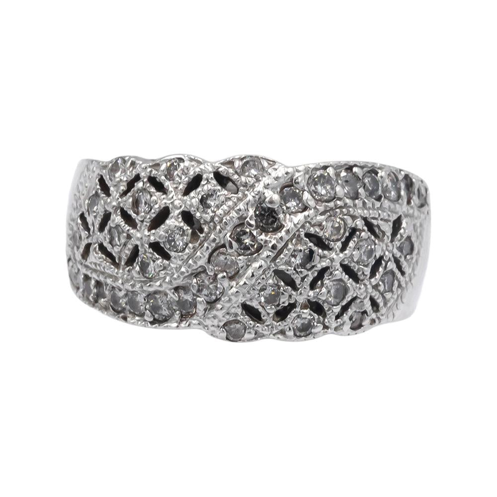 14k White Gold Round Diamond Filigree Band Ring 0.63CT Size 6.5