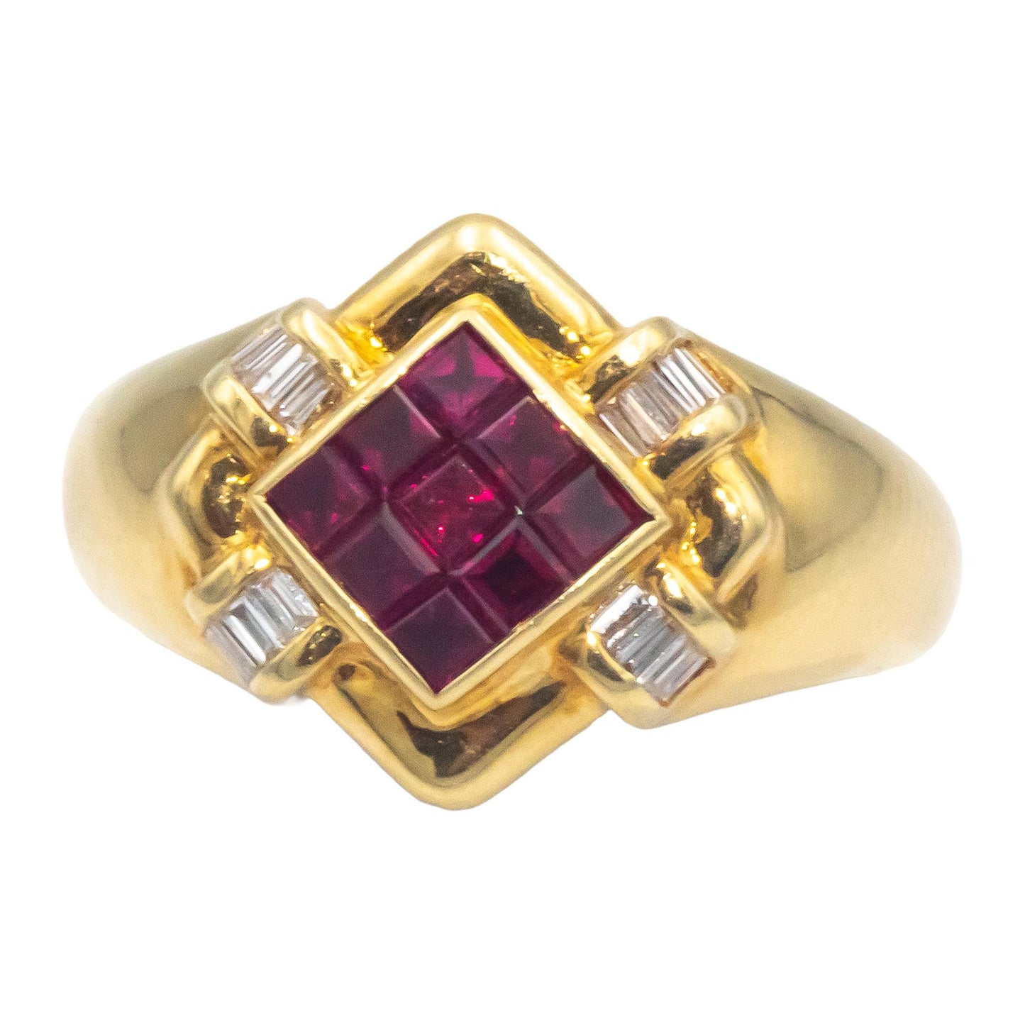 18k Yellow Gold 0.70CT Diamond and Ruby Cocktail Ring Size 6.25