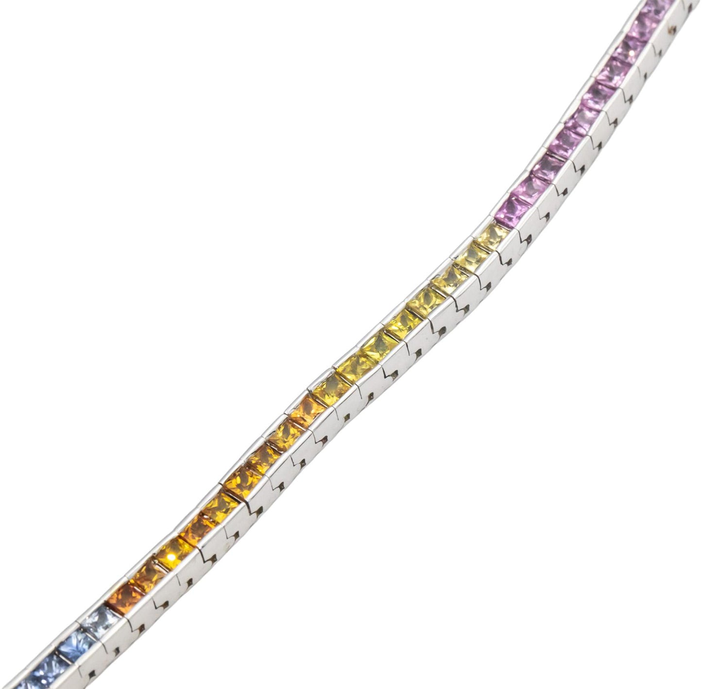 14k White Gold Rainbow Sapphire Fancy Tennis Bracelet 6.0CT
