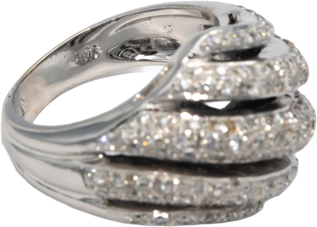 18K White Gold Diamond Dome Ribbon Band Cocktail Ring 1.0cts Size 6.50