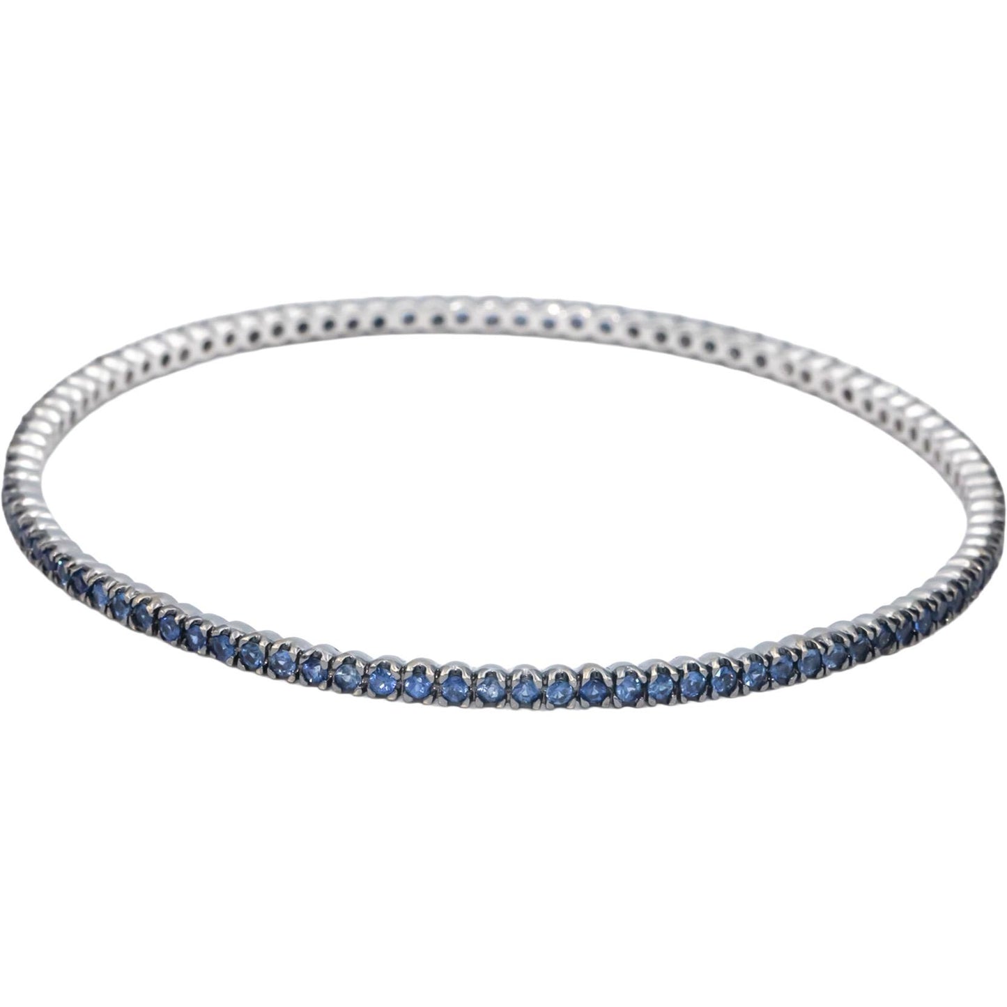 18k White Gold 3.0CT Round Cut Blue Sapphire Stackable Bangle Bracelet
