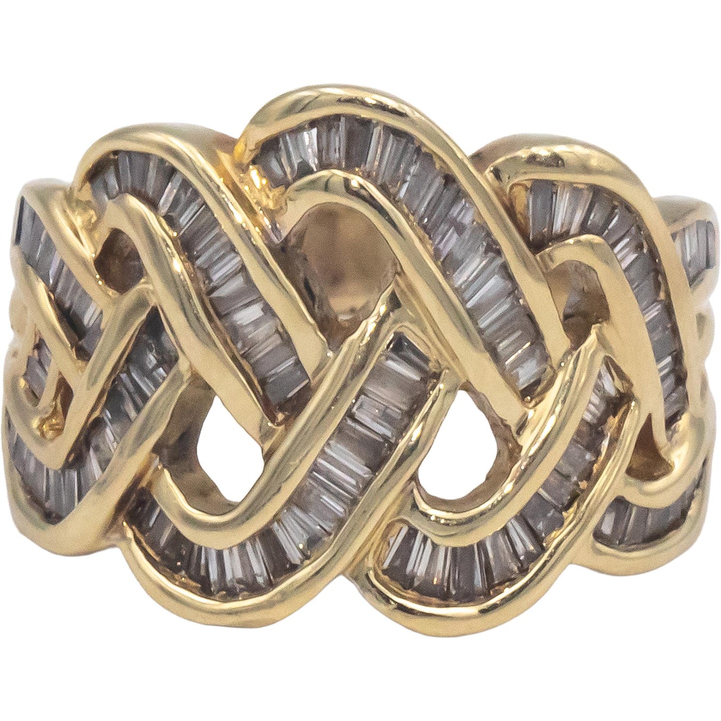 14k Yellow Gold 1.0CT Baguette Cut Woven Style Ring Size 7