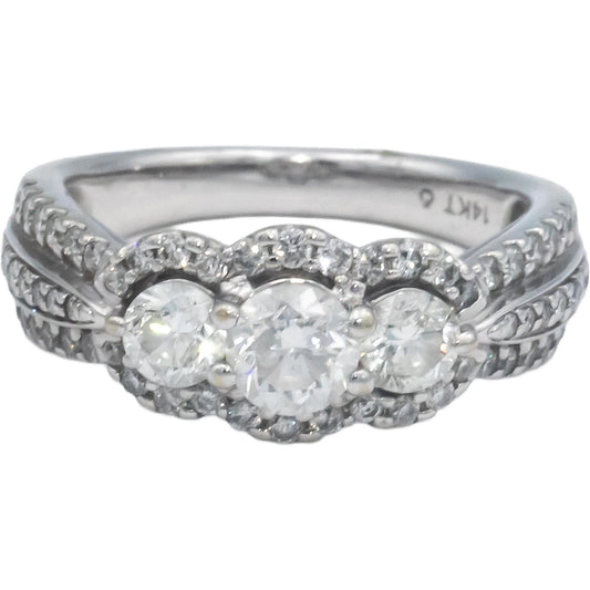 14k White Gold 1.40CT Diamond 3-Stone Engagement Ring Size 6.75