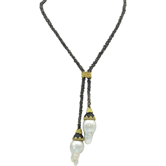 STAMBOLIAN 18k Gold Sterling Silver Fresh Water Baroque Pearl Tassel Necklace