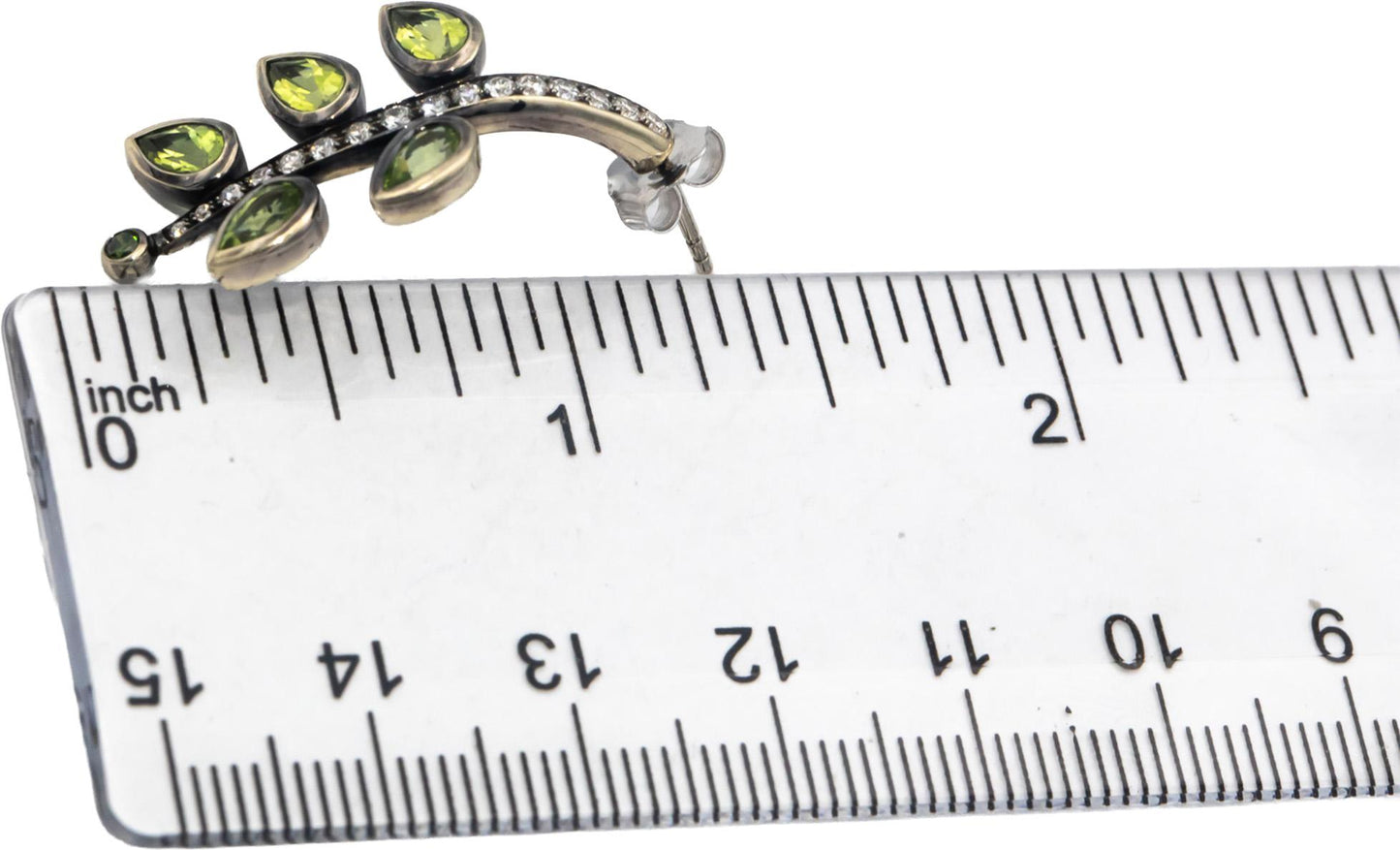 14k White Gold Black Rhodium VS Diamond and Peridot Floral Drop Earrings 2.70CT