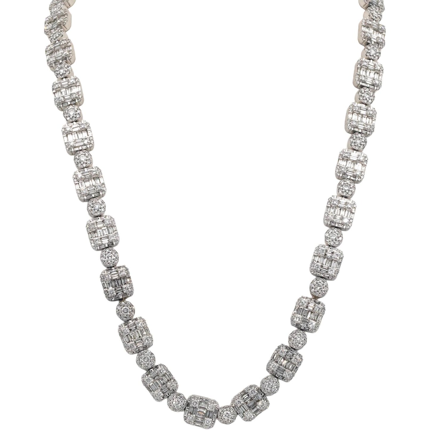 Diamond 14K White Gold VS Round & Baguette Iced Out 22.75" Long Necklace 28.0CT