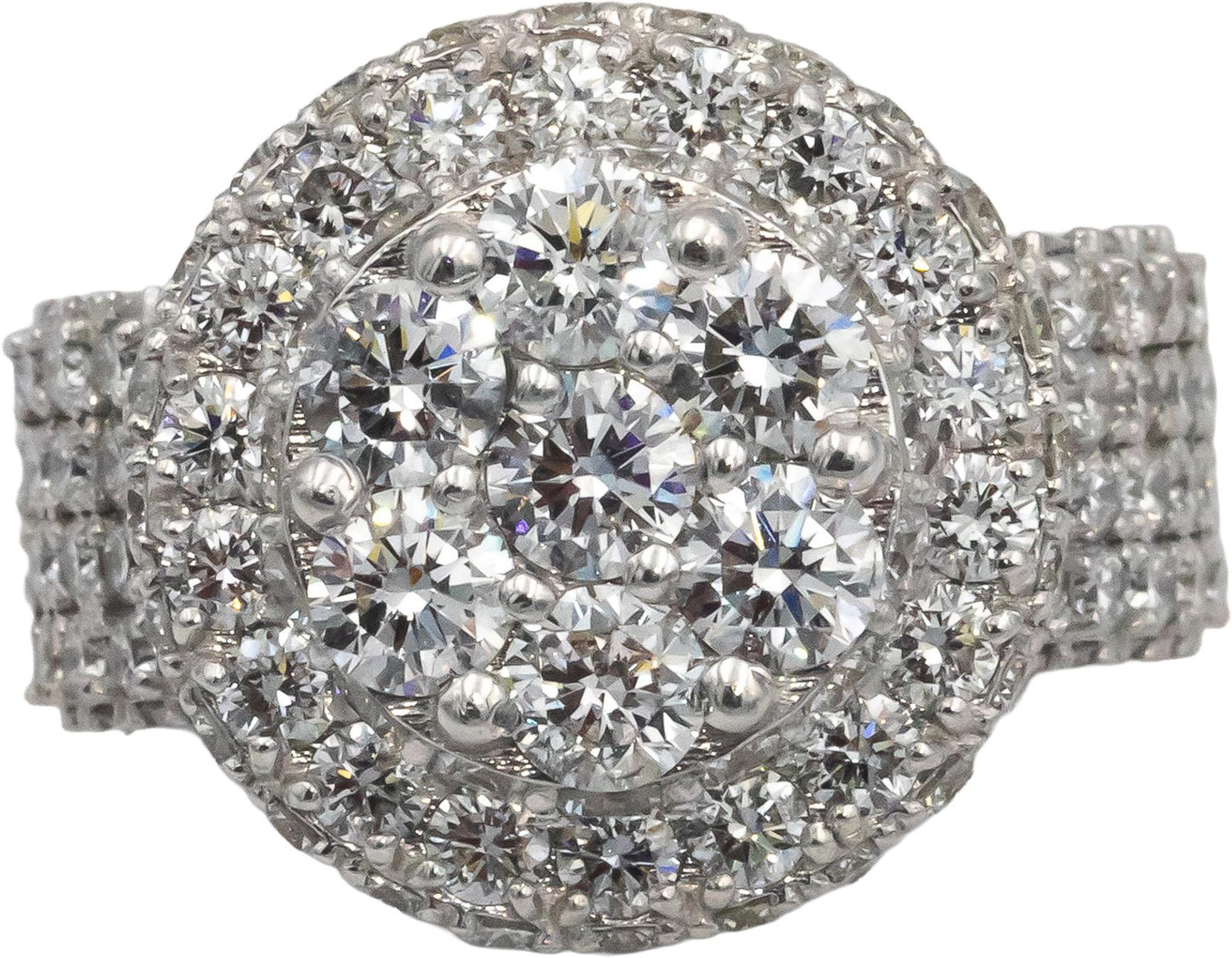 14k White Gold 8.0CT Round Lab Grown Diamond Pave Cluster Ring 8.0CT Size 8.5