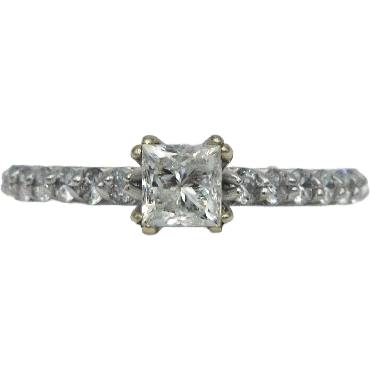 14k White Gold 1.17CT Diamond Engagement Ring w/ .72CT Princess Center Size 5.75