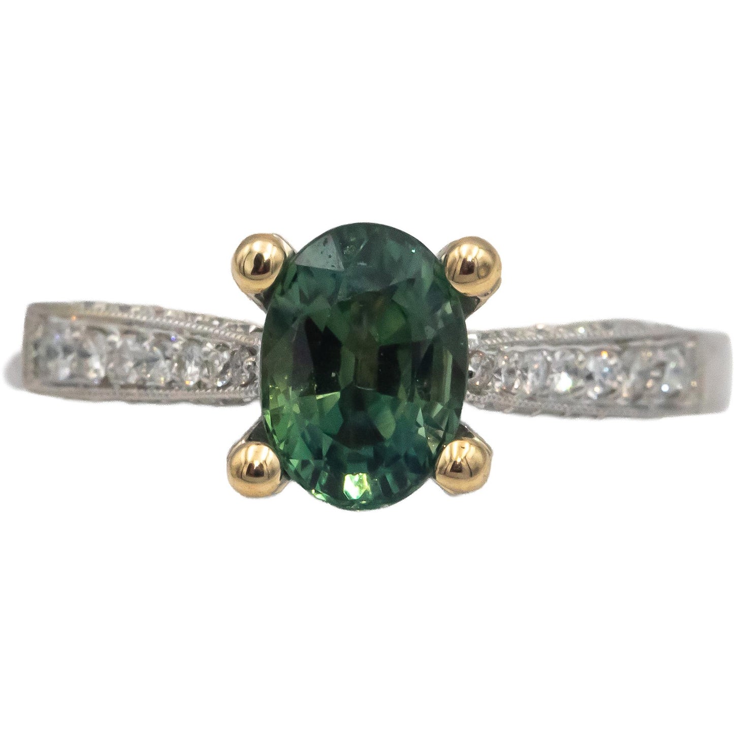 18k White Gold 2.37CT Diamond & Bi-Color Sapphire Ring Size 6.5
