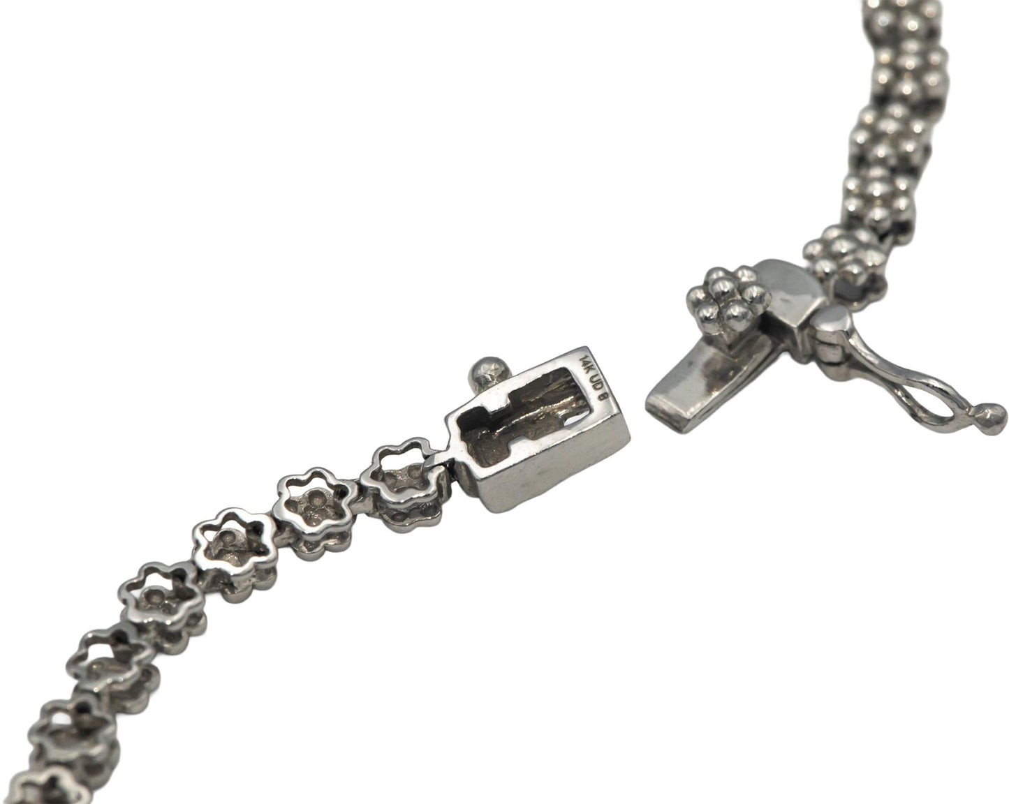 Diamond 14k White Gold Round Cut Cluster V-Shaped Formal Necklace 3.0CT