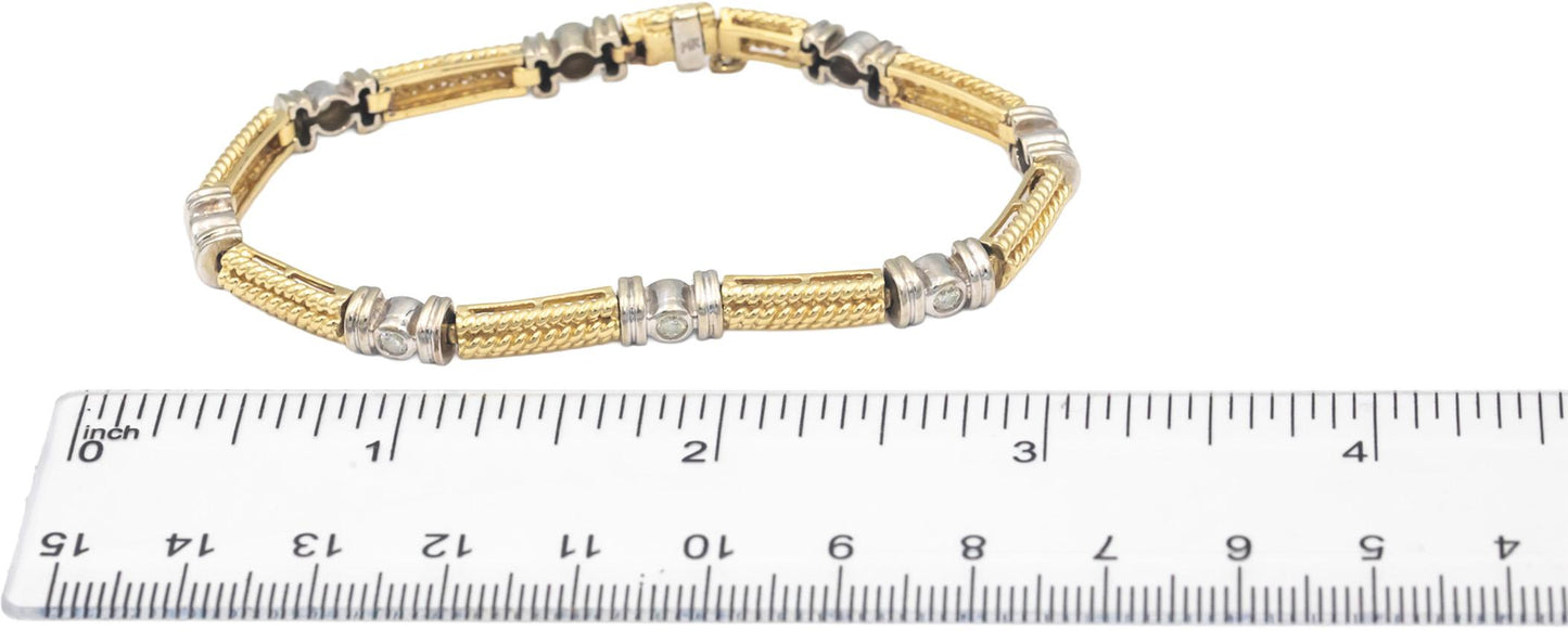 14k Yellow & White Gold 0.40CT Round Cut Diamond Fancy Link Bracelet