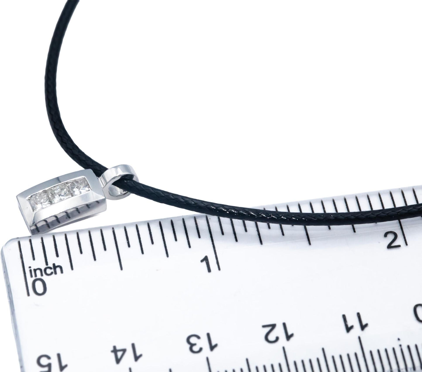 14k White Gold Princess Cut Channel Set Diamond Pendant Necklace 0.33CT