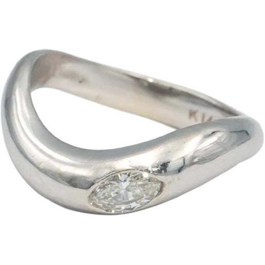 14k White Gold 0.20CT Marquise Cut Diamond Solitaire Wavy Band Ring Size 5