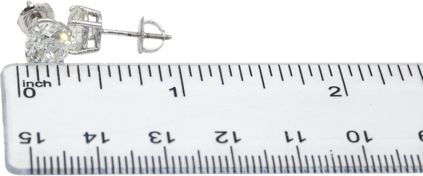 Diamond 14k White Gold Jewelry Round Cut Stud Screw Back Earrings 3.27CT