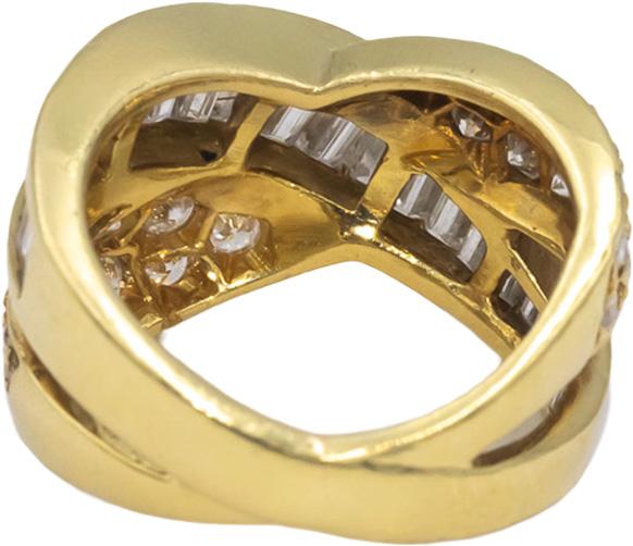 18k Yellow Gold Baguette & Round VS Diamond Crossover Ring 2.50CT Size 5.75