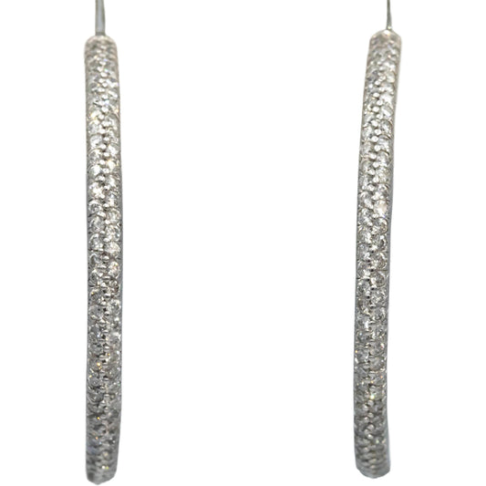 18k White Gold Round Diamond Pave Two-Row Hoop Earrings 1.78CT