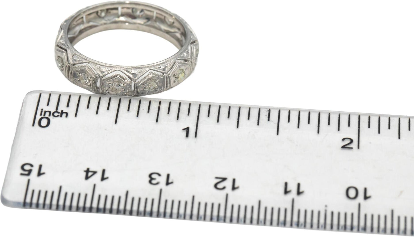 Vintage Antique Platinum Diamond Filigree Eternity Band Ring 0.45CT Size 8.75