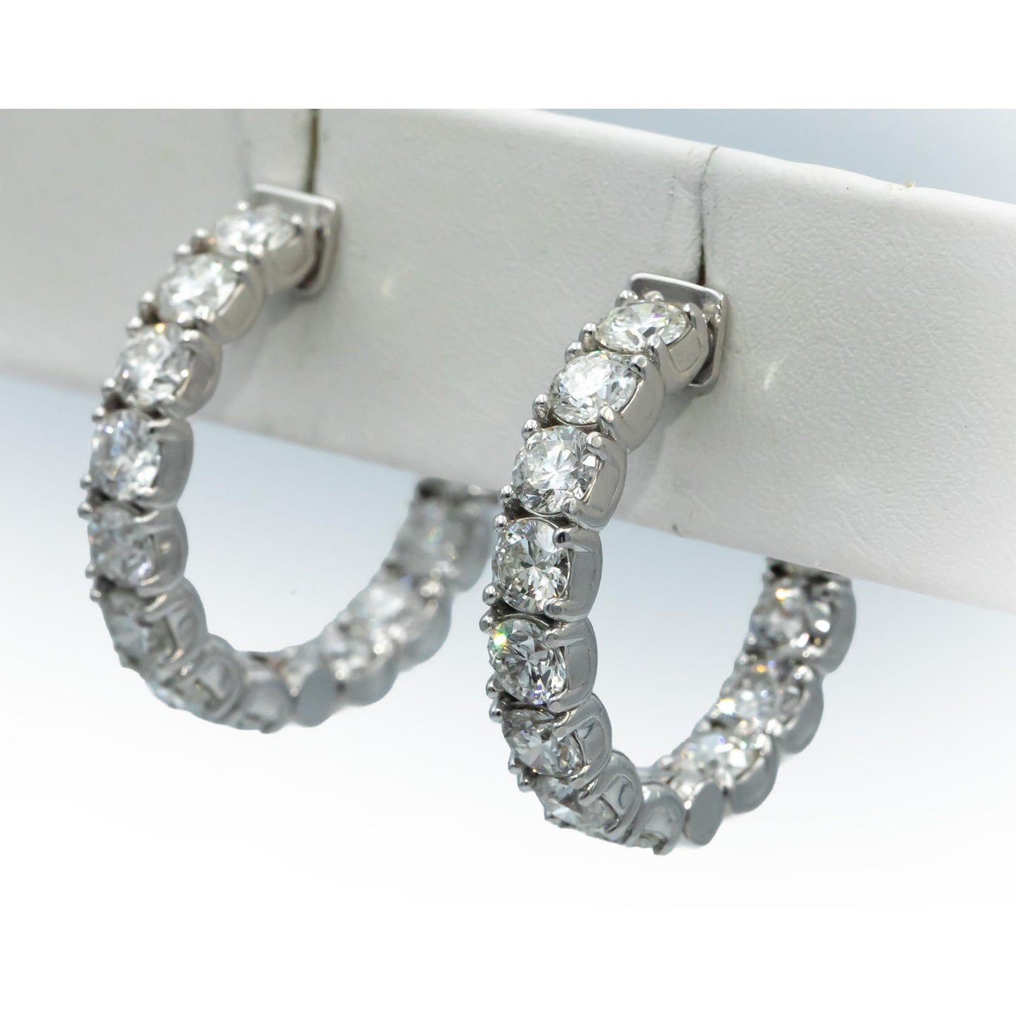 14k White Gold Round Diamond Inside Out Circle Hoop Earrings 7.50CT