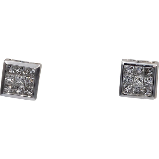 10k White Gold Princess Cut Diamond Cluster Square Stud Earrings 1.0CT