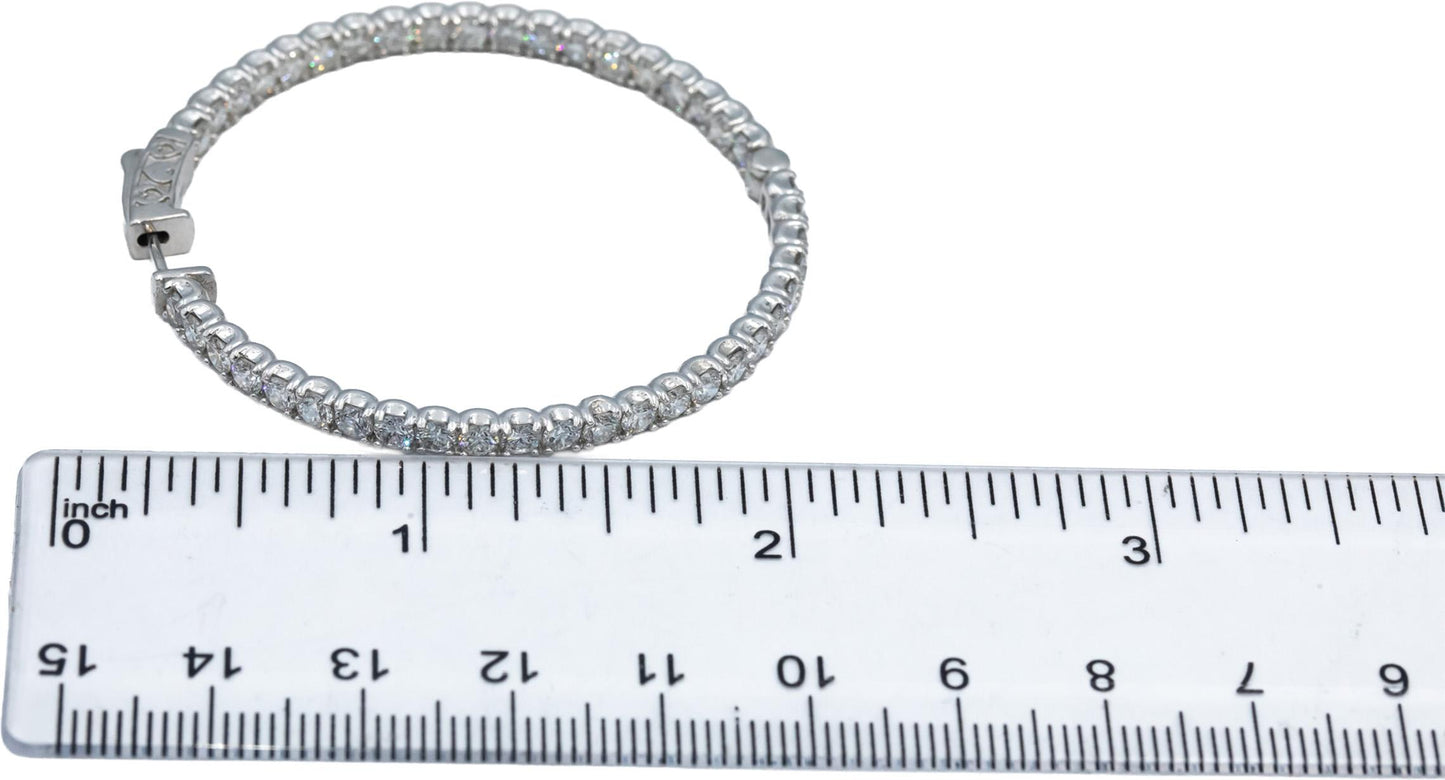 18k White Gold Round Diamond Inside Out Oval Hoop Earrings 11.55CT