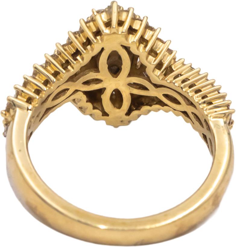 10k Yellow Gold Round & Baguette Cut Diamond Marquise Shaped Ring 1.0CT Size 7