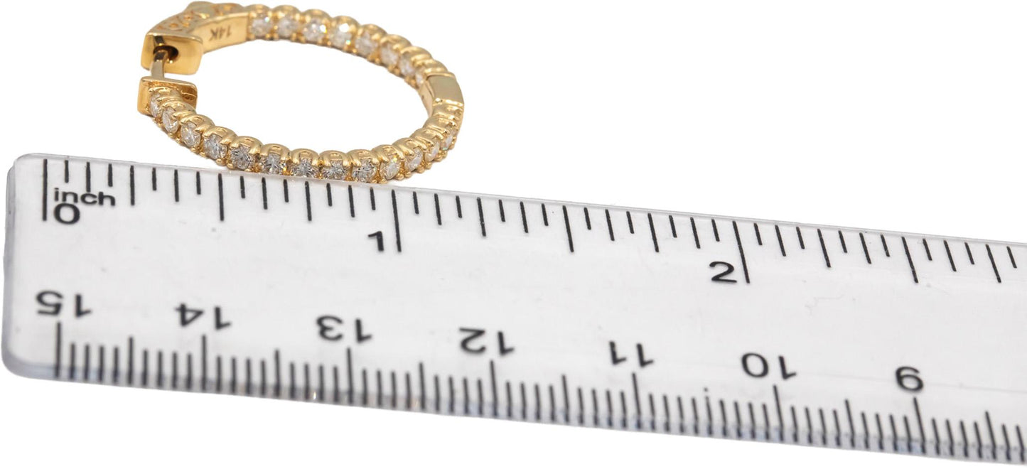 14k Yellow Gold VS Round Diamond Inside Out Circle Hoop Earrings 1.34CT