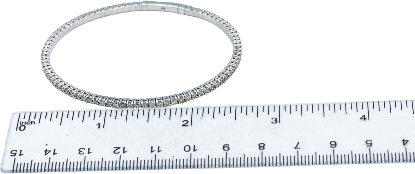 18k White Gold Jewelry VS Round Diamond Flexible Bangle Bracelet 2.33CT