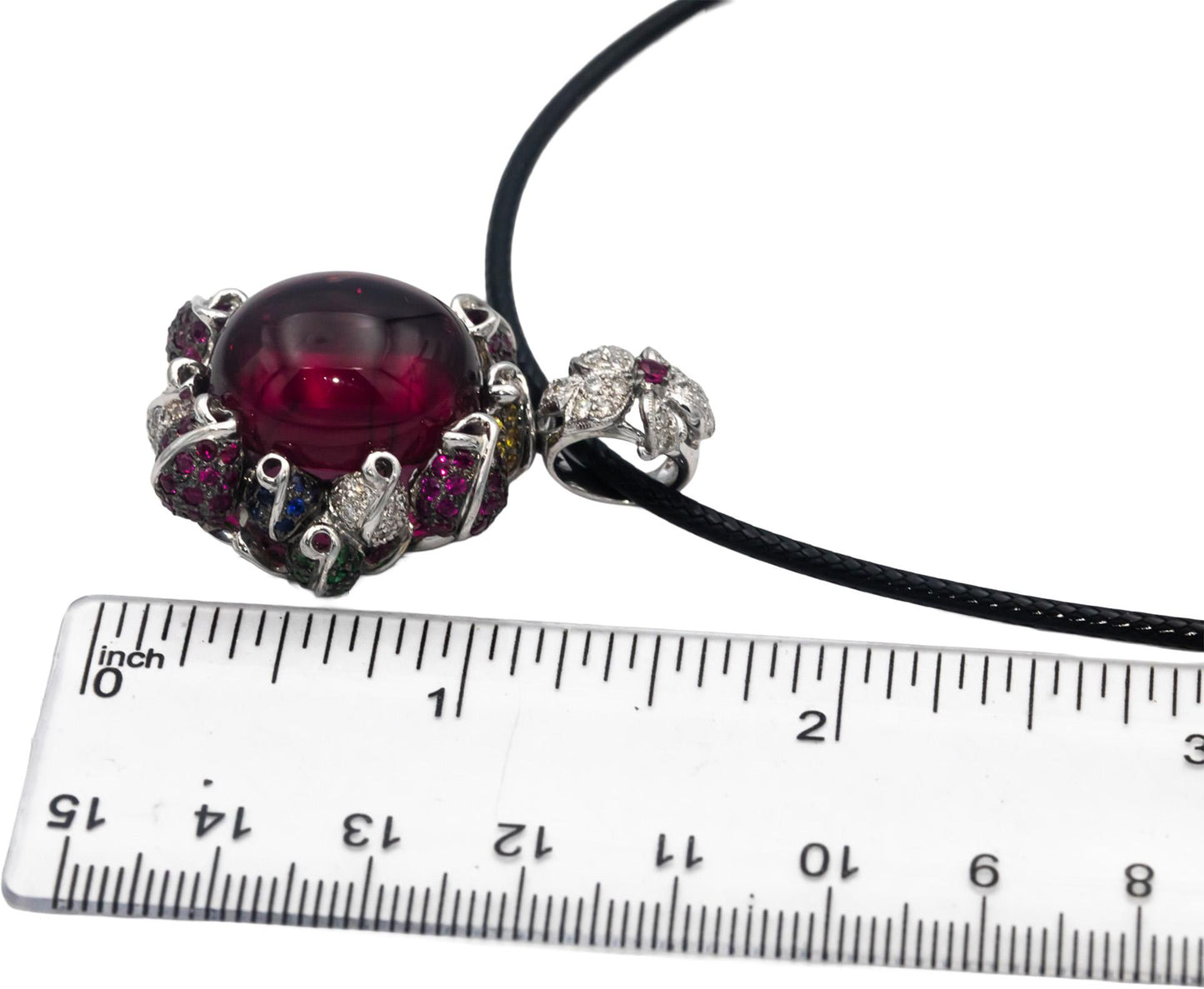 18k White Gold Rubellite Diamond Multi-Color Sapphire Pendant Necklace 28.58CTW