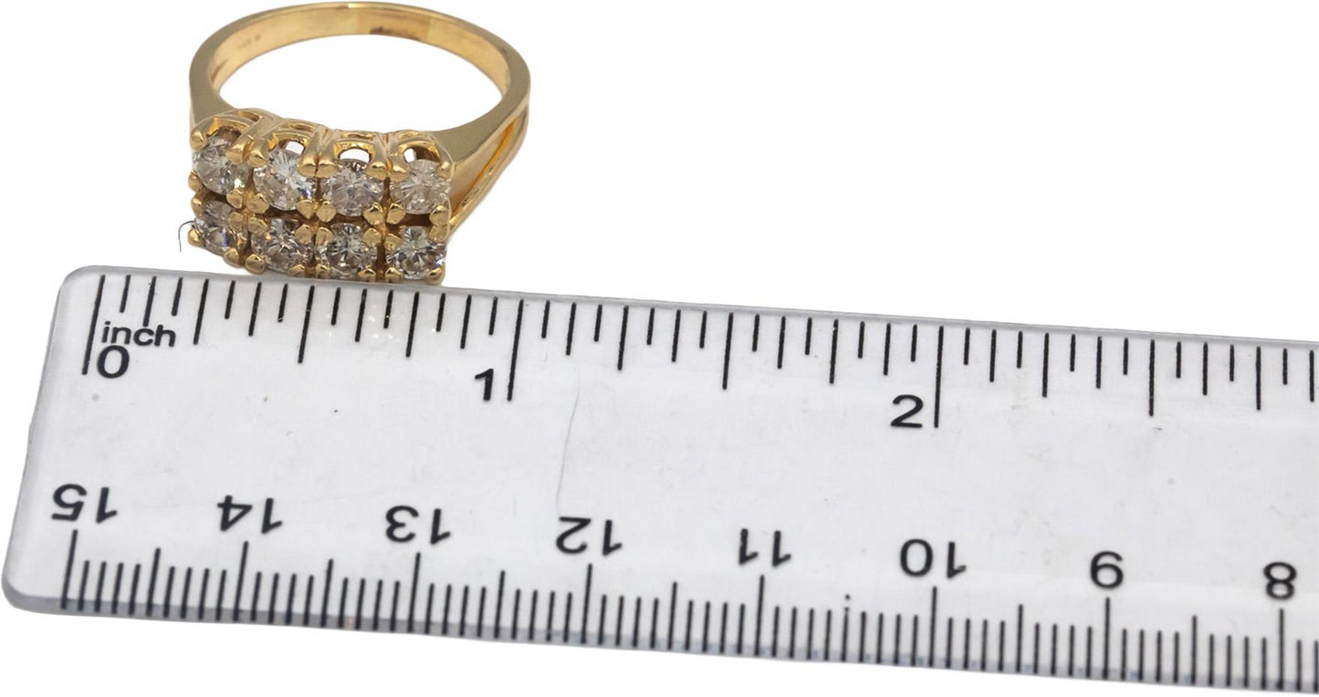14k Yellow Gold Round Diamond Two Row Band Ring 1.50CT Size 8.25
