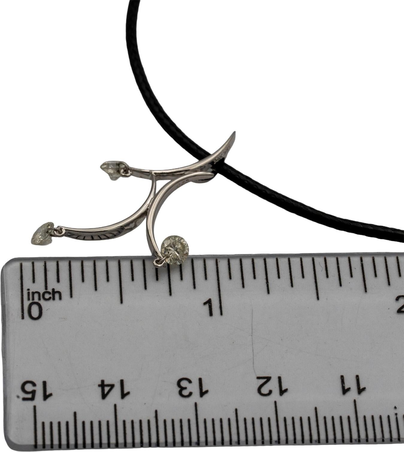 14k White Gold Round Diamond Dangle Pendant Necklace 0.73CT