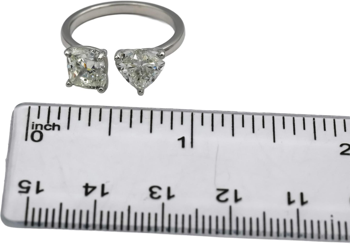 GIA Certified 18k White Gold Cushion & Heart Cut Two Stone Diamond Ring 3.21CT
