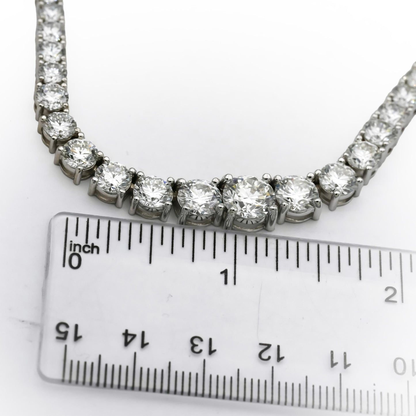 14k White Gold VS Round Lab-Grown Diamond Graduated Riviera Necklace 29.47CT