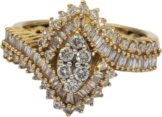 10k Yellow Gold 1.0CT Diamond Cluster Cocktail Ring Size 7