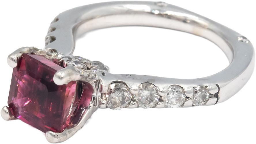 14k White Gold 2.0CT Diamond and Rubellite Cocktail Ring Size 4.5