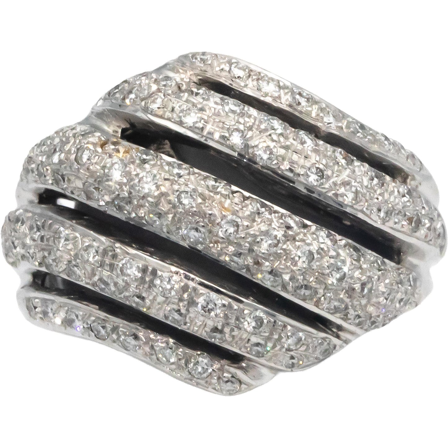 18K White Gold Diamond Dome Ribbon Band Cocktail Ring 1.0cts Size 6.50