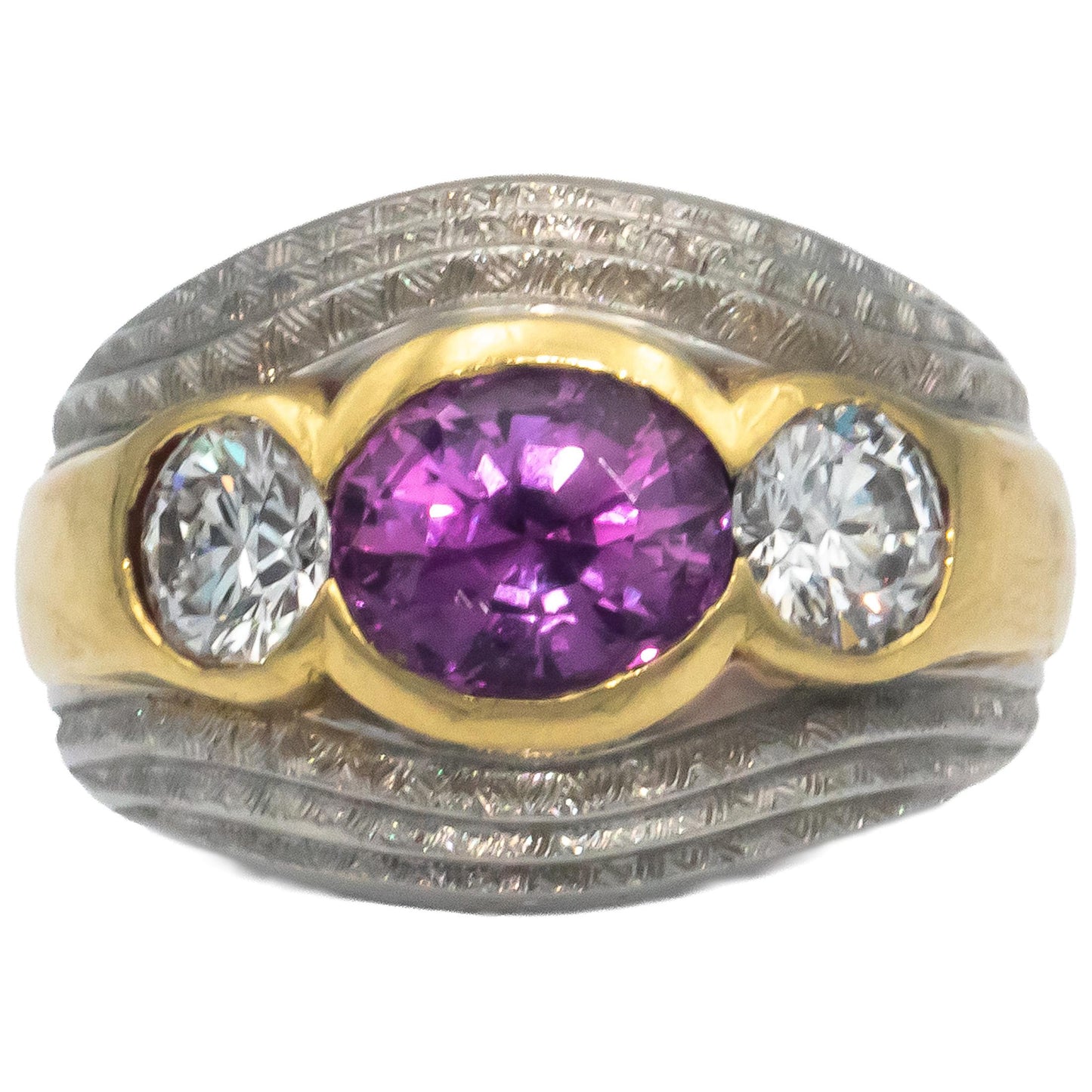 GIA Platinum 18k Yellow Gold VS Diamond & Pink Sapphire Ring 3.32CT Size 6.5