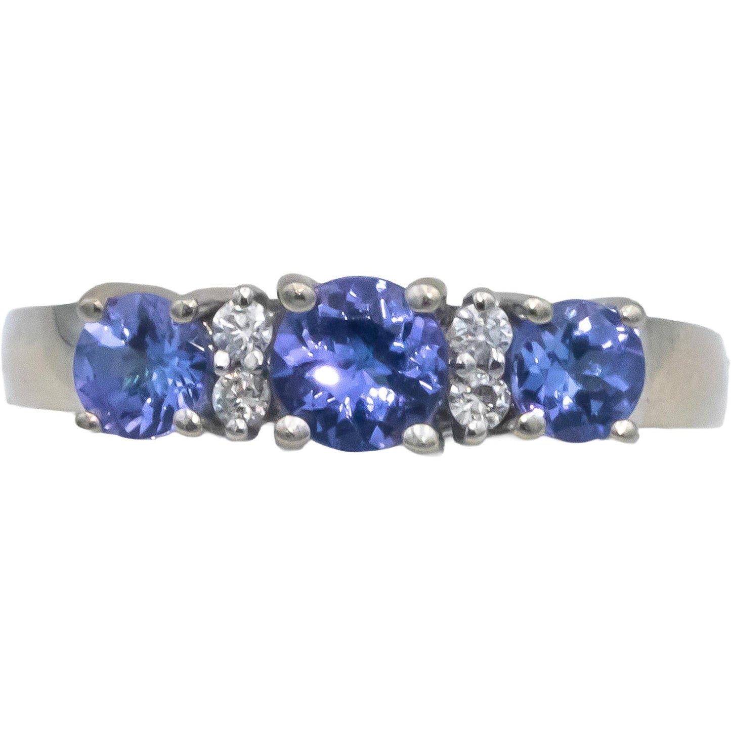 LE VIAN Designer 14k White Gold 0.85CT Diamond and Tanzanite Ring Size 6.75