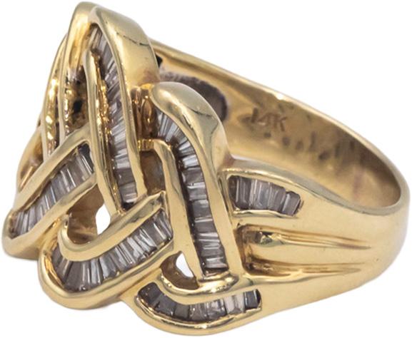 14k Yellow Gold 1.0CT Baguette Cut Woven Style Ring Size 7