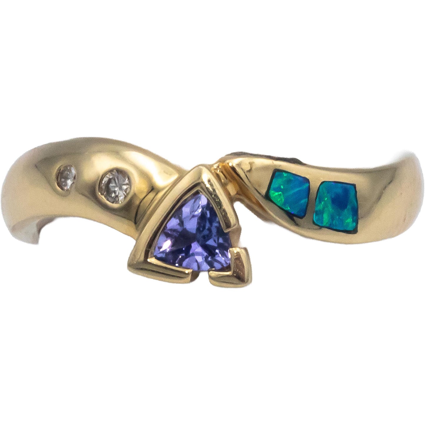DYACH Designer 14k Yellow Gold 0.32CT Diamond and Tanzanite Ring Size 7