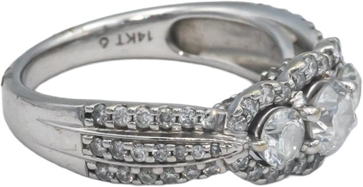 14k White Gold 1.40CT Diamond 3-Stone Engagement Ring Size 6.75