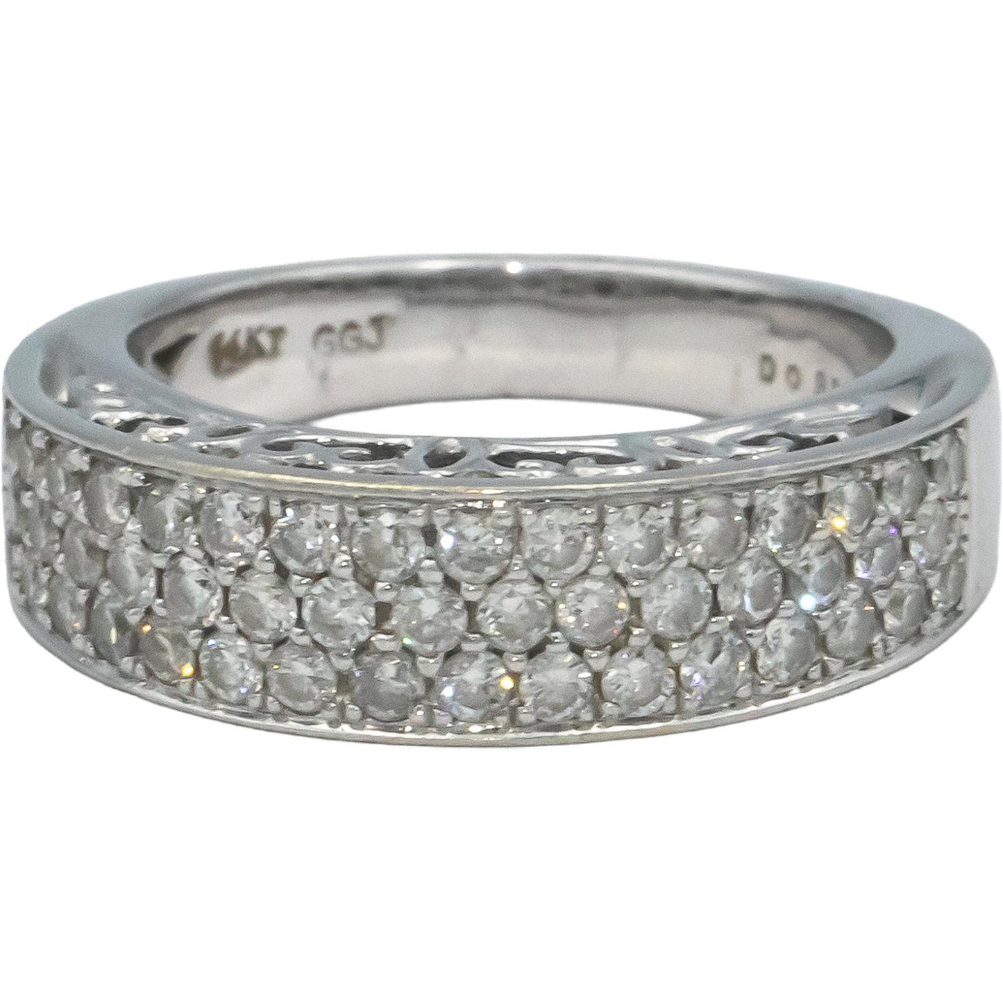 14k White Gold 0.91CT Diamond Pave Wedding Band Ring w/ Filigree Sides Size 7