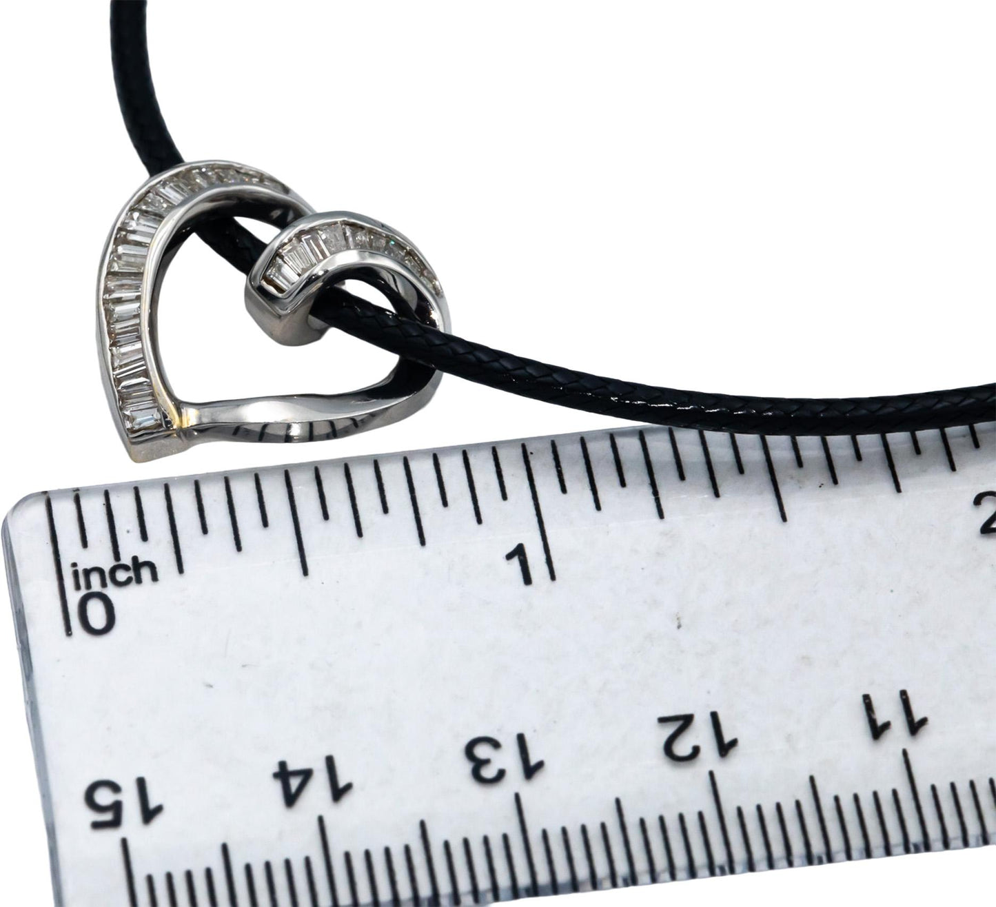 14k White Gold VS Baguette Cut Diamond Open Heart Slide Pendant Necklace 1.0CT