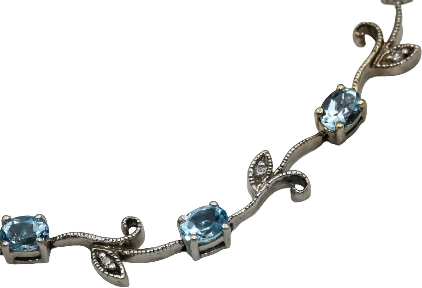 14k White Gold 1.56CT Diamond and Aquamarine Floral Link Bracelet
