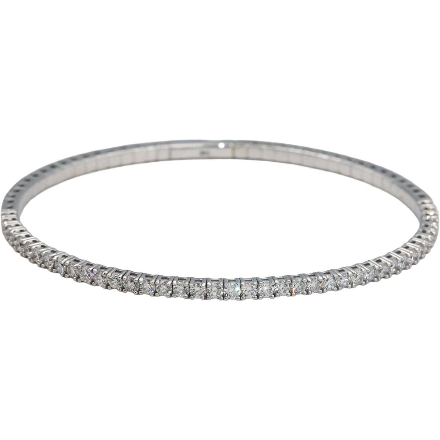 14k White Gold 1.70CT Round Cut Lab Grown Diamond Semi-Flexible Bangle Bracelet