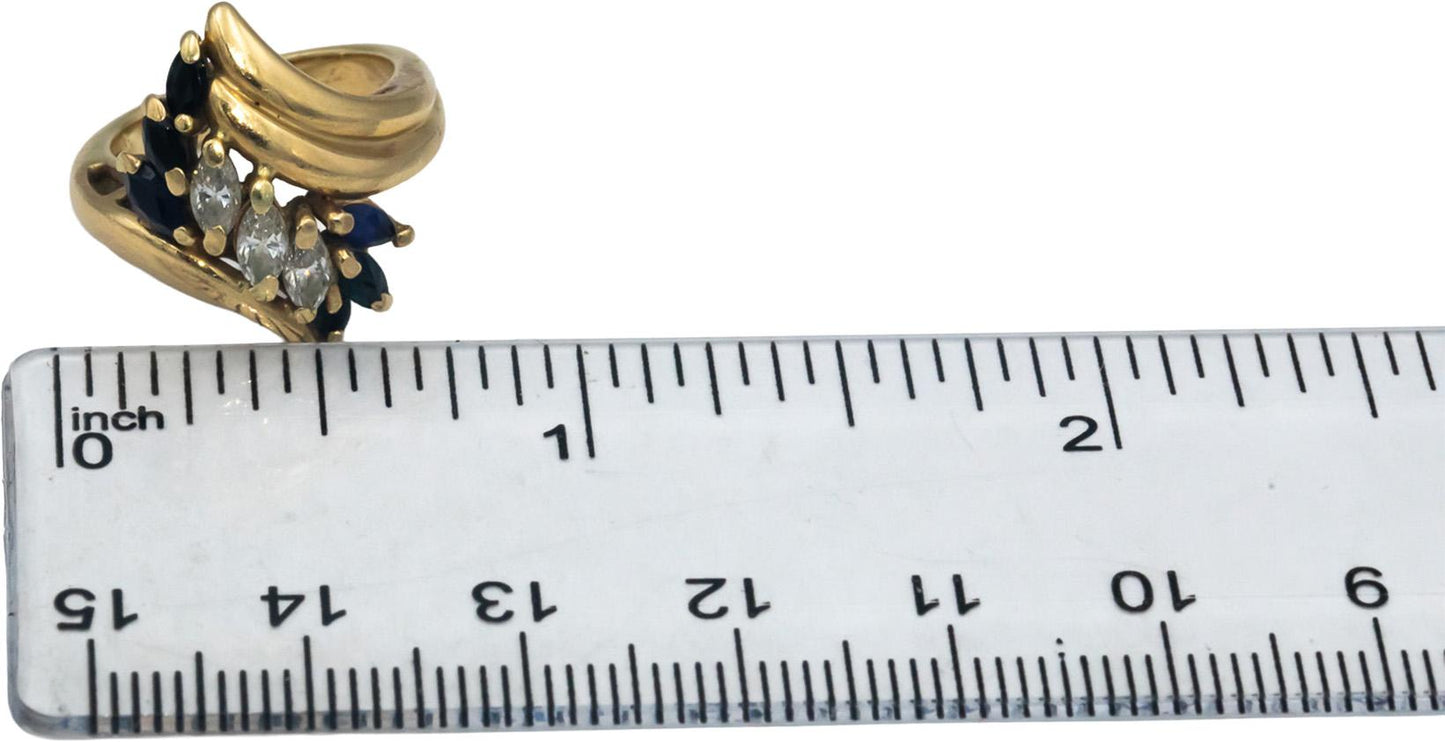 14k Yellow Gold Marquise Cut Diamond and Sapphire Cocktail Ring 1.0CT Size 3.5