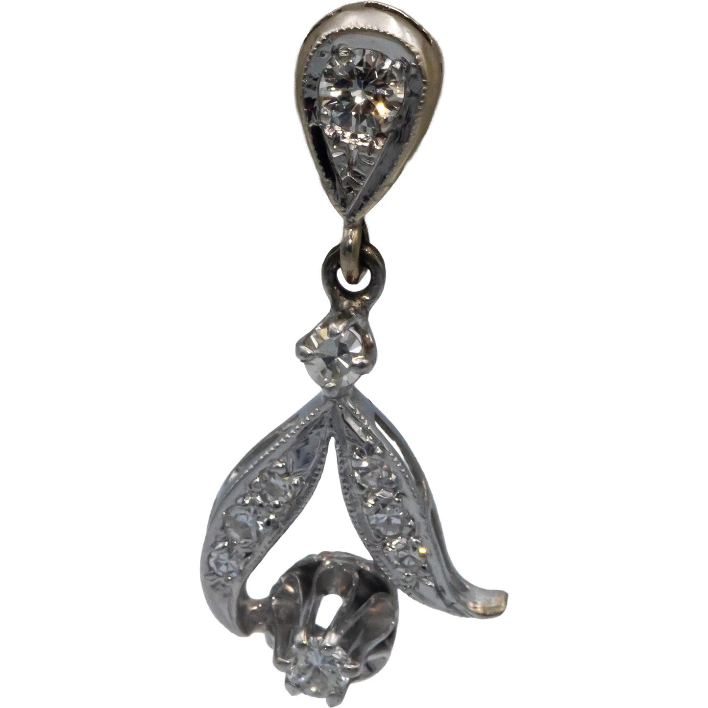 Vintage Antique 14k White Gold 0.45CT VS Round Cut Diamond Dangle Earrings