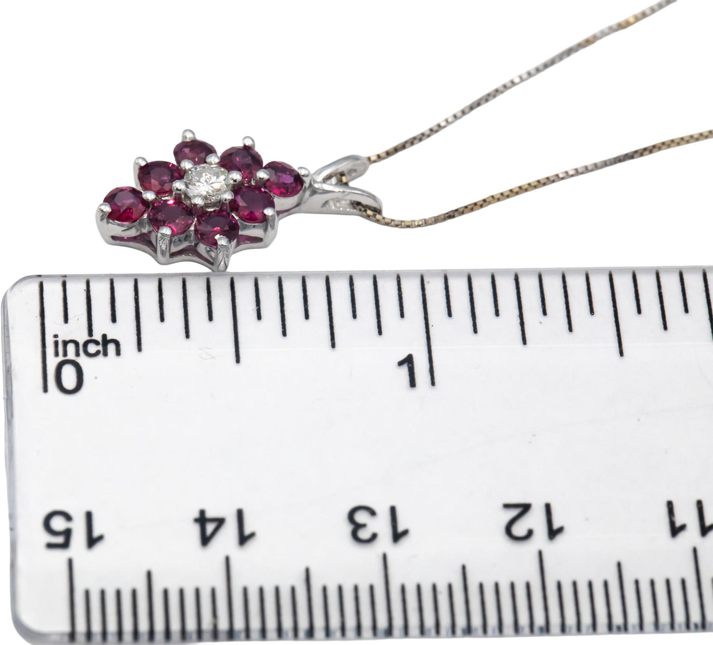 14k White Gold Jewelry Diamond and Ruby Pendant Necklace 0.90CT