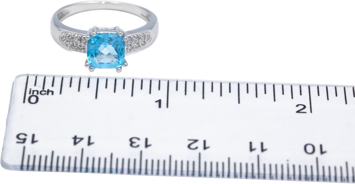 14k White Gold Diamond and Blue Topaz Cocktail Ring 1.57CT Size 7.25