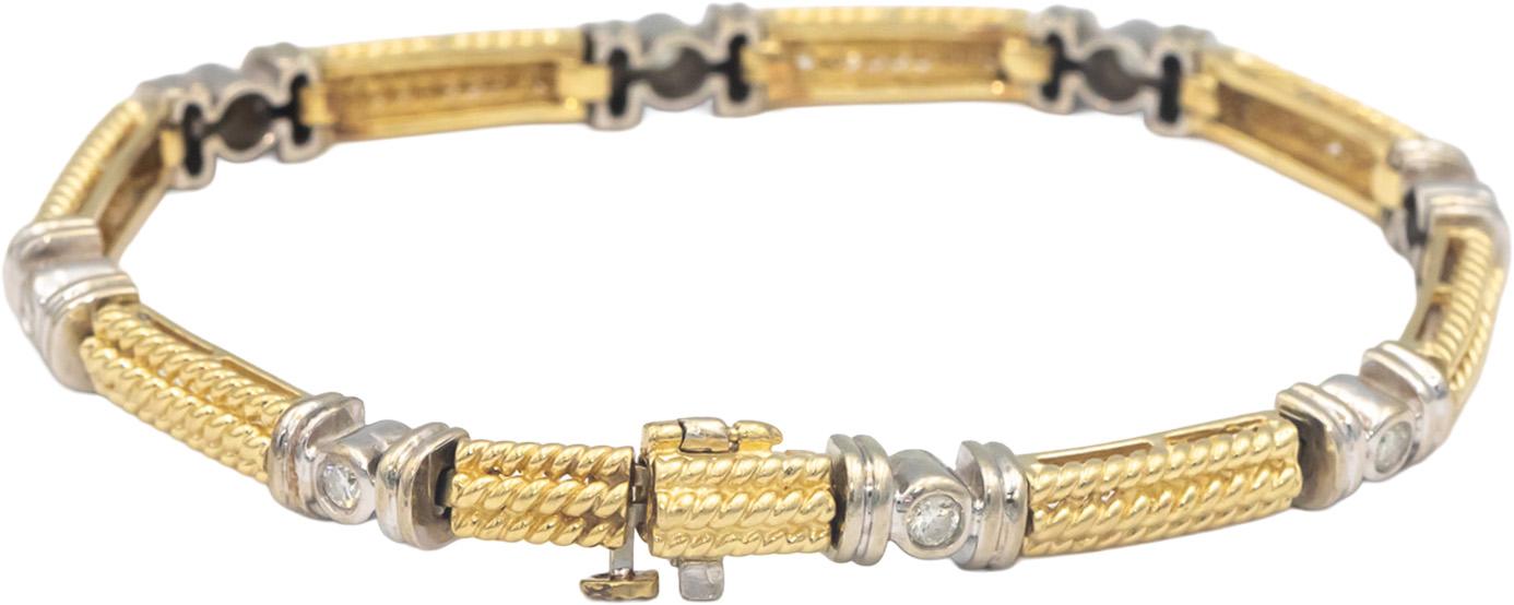 14k Yellow & White Gold 0.40CT Round Cut Diamond Fancy Link Bracelet
