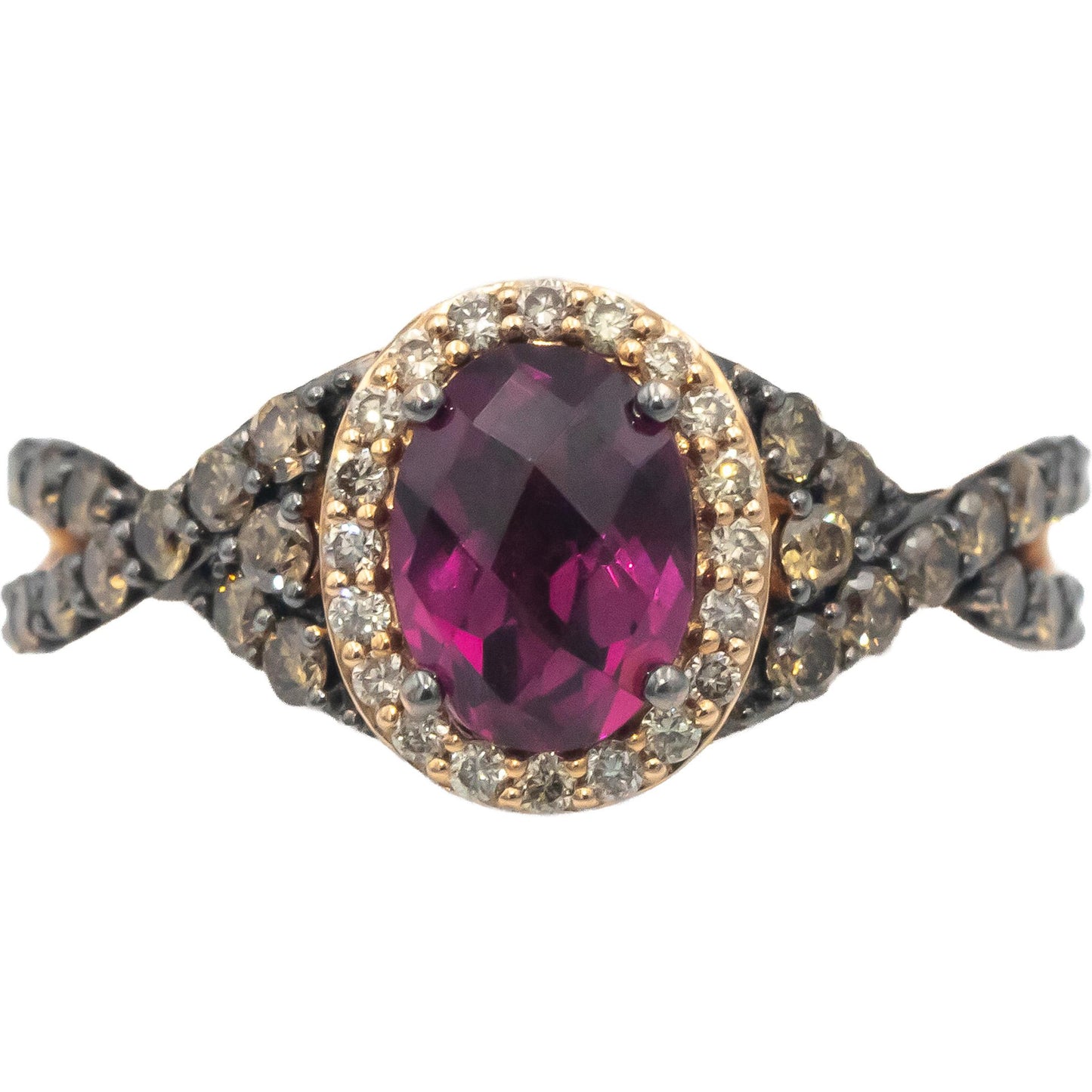 LE VIAN 14k Rose Gold 2.50CT Diamond & Rhodolite Garnet Ring Size 7